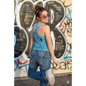 Metal Mulisha blue Y2K 90s inspired grunge tank top fits like medium